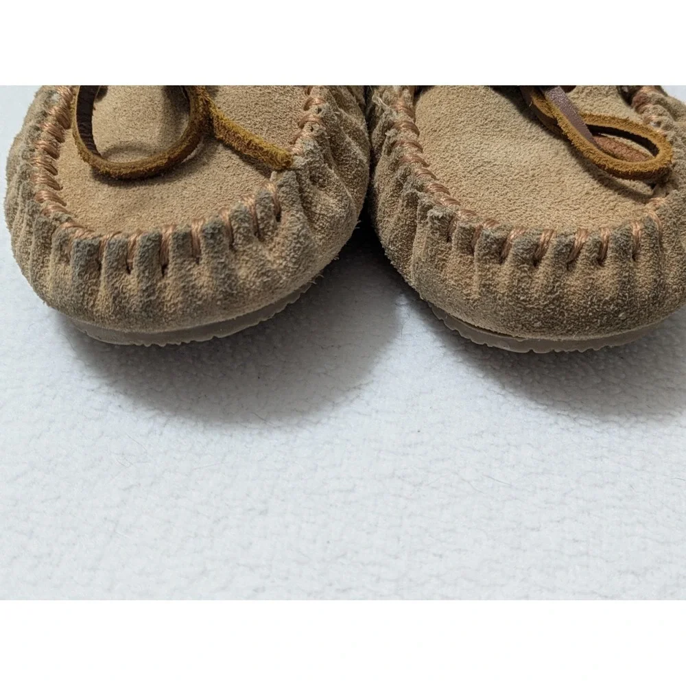 Minnetonka Moccasins Girls Suede Slippers Faux Fur Lined Kids Shoes Sz 12 Youth